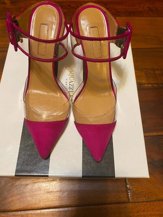 Aquazzura Shoes - Aquazzura Magenta Optic Mules/Slides